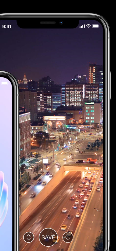 Live Wallpapers for Me - A live wallpaper of a city at night featuring car traffic light trails and illuminated buildings on an iPhone screen