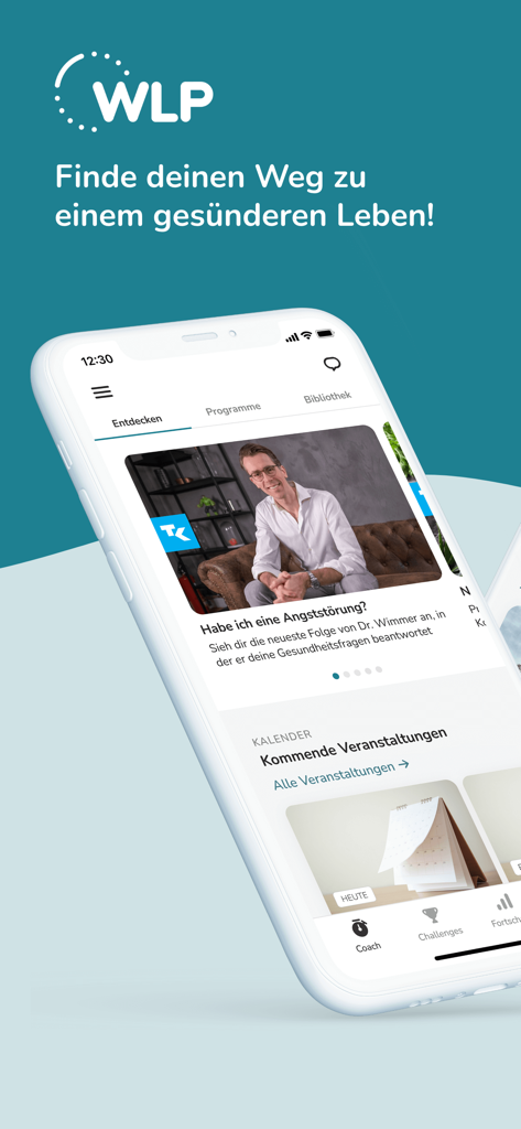 WorkLifePortal mobile app interface showing health coaching programs and upcoming events