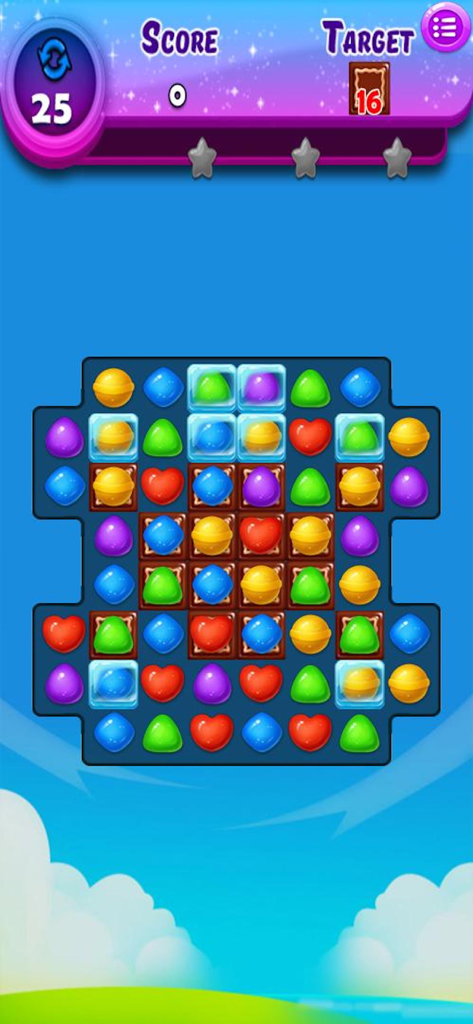 Sweet Candy Blast Fever - Gameplay screenshot of Sweet Candy Blast Fever showing a colorful match 3 puzzle level with candy pieces