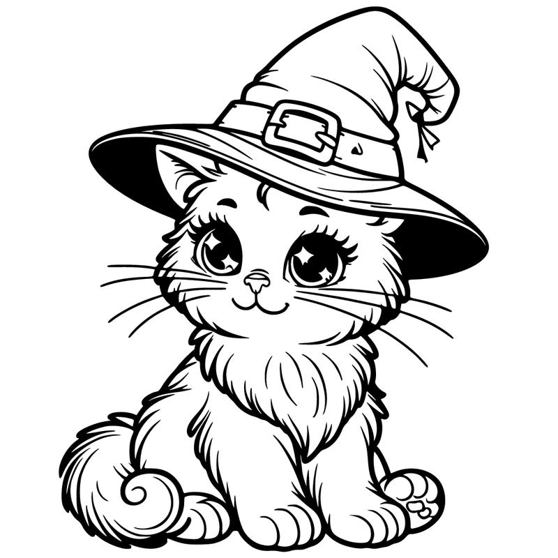 a beautiful cat with a witch's hat