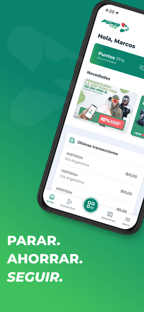 Puma PRIS (PA) - Puma PRIS PA mobile App-Oberfläche, die gesammelte Punkte und Transaktionshistorie anzeigt