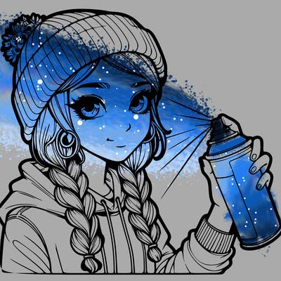 realistic girl spray painting