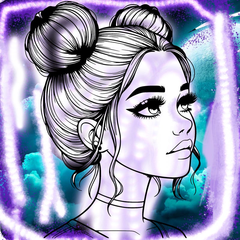 realistic girl with buns on the top of her head