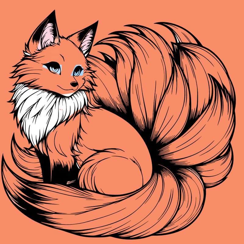 realistic detailed 9 tailed anime fox