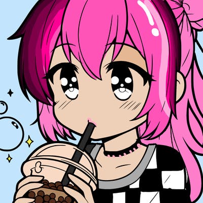 an anime girl drinking boba