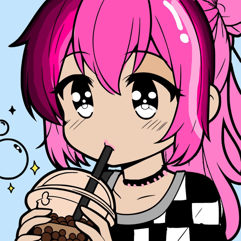 an anime girl drinking boba