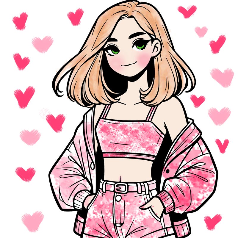 a realistic girl with a crop top and short shorts in an open jacket