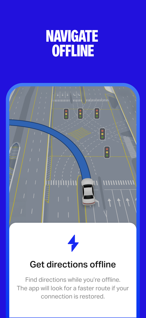 Yango Maps - Yango Maps app screenshot demonstrating offline navigation with a 3D road map and traffic lights