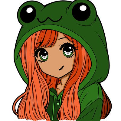a pretty girl wearing a frog hoodie portrait with long hair