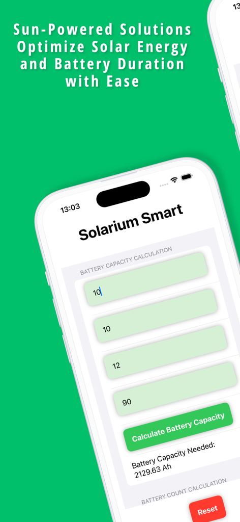 Interface do aplicativo Solarium Smart para cálculo de capacidade de bateria solar