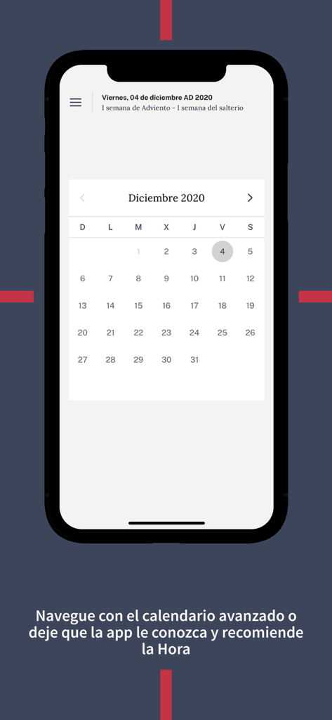 Liturgia de las Horas CEE - Visualização do calendário litúrgico interativo no aplicativo Liturgia das Horas CEE