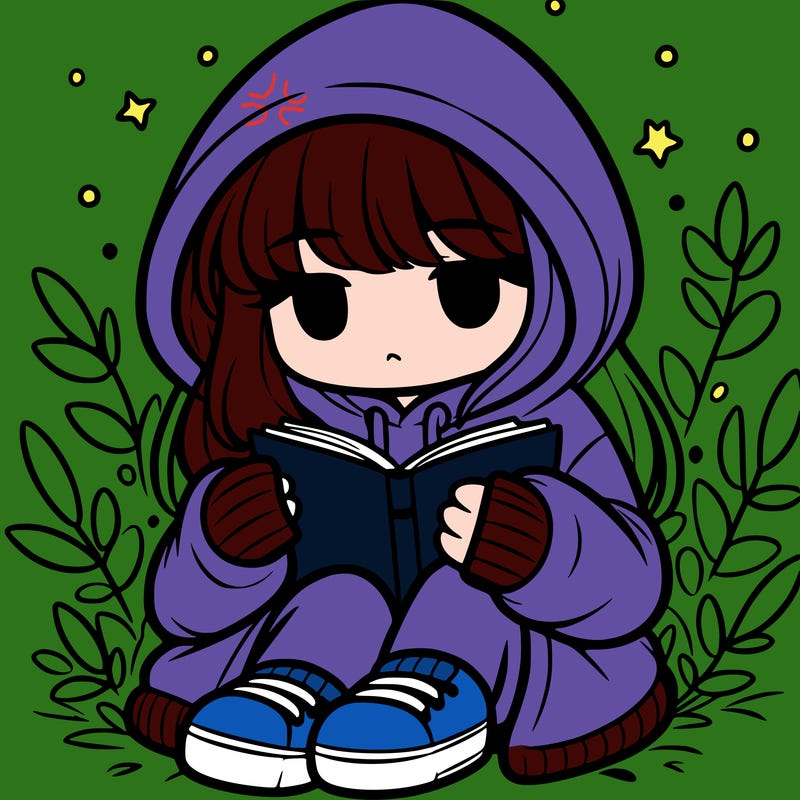 girl in oversized hoodie reading a book