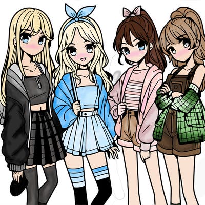 teen manga girls group of 4