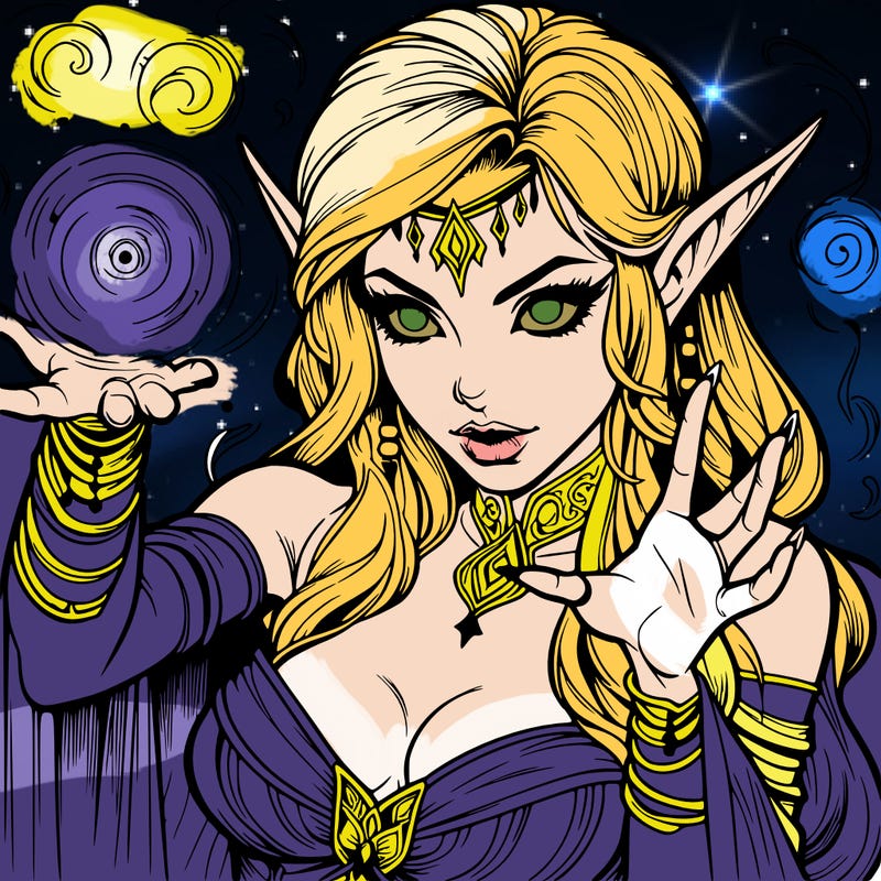 realistic scary beautiful elf sorceress casting spell