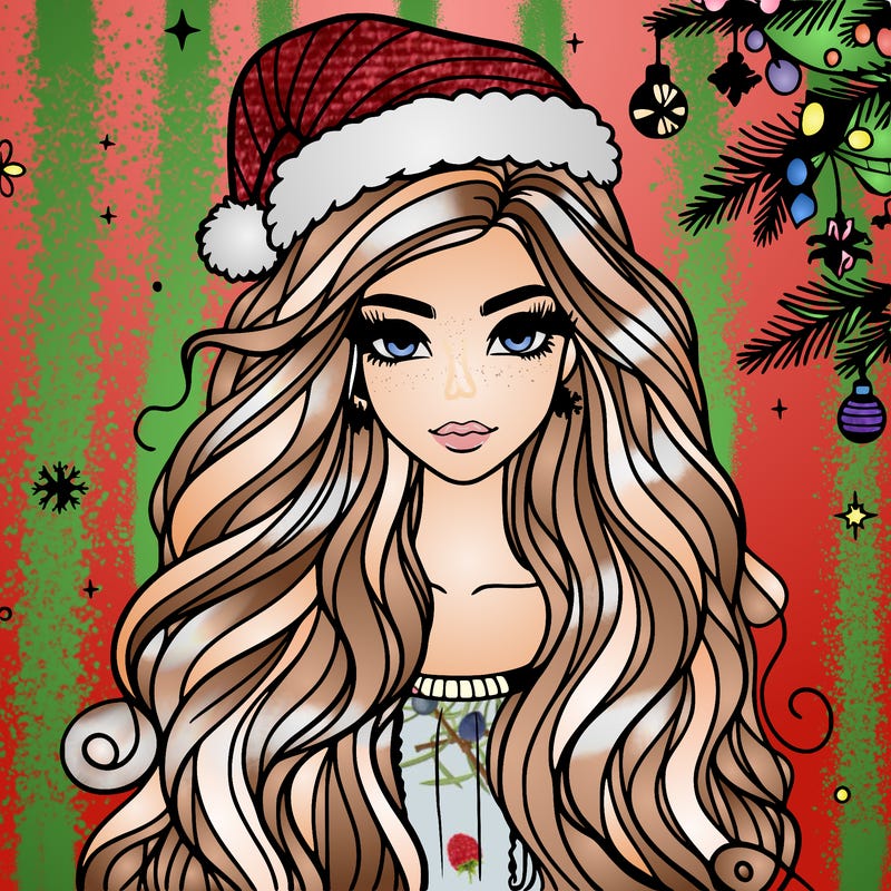 christmas fashionable female model and long hair