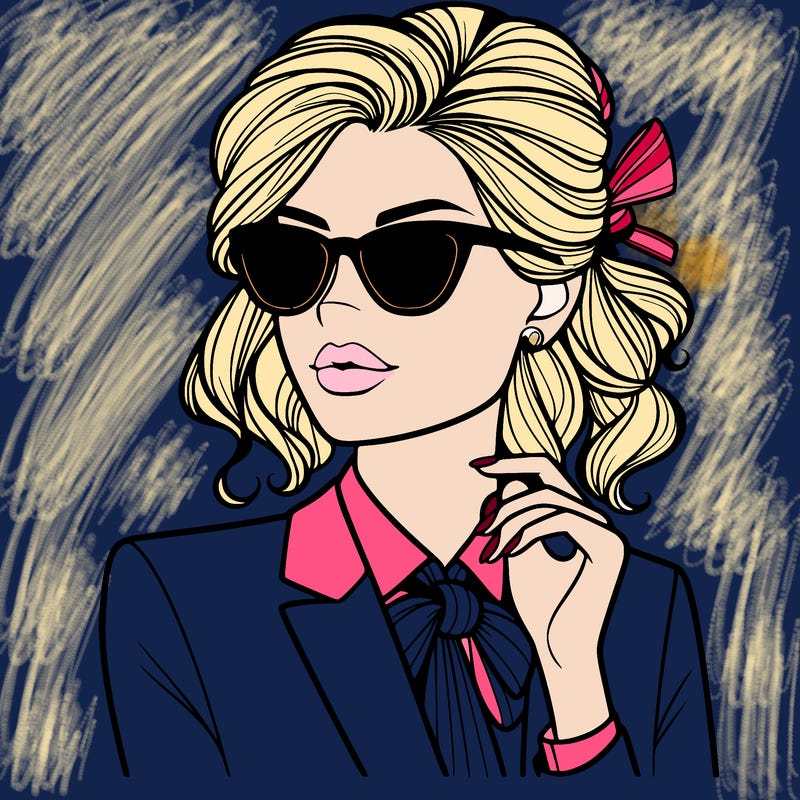 elegant woman in suit and sunglasses