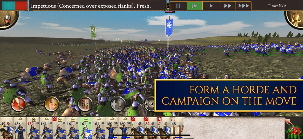 A massive real time 3D battle showing barbarian armies and troop formations in ROME Total War Barbarian Invasion