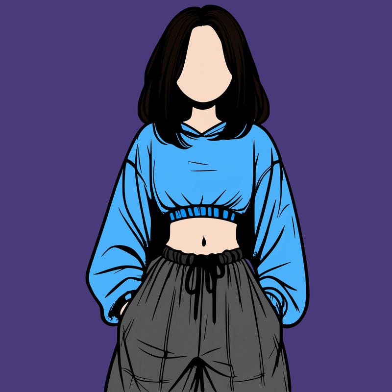 realistic girl faceless with baggy pants and a crop top