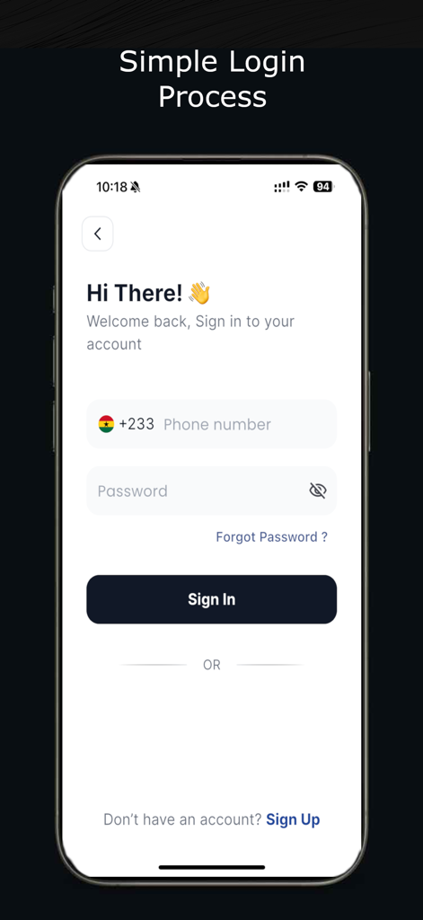 KiKi - KiKiモバイルアプリのログイン画面。電話番号とパスワードのフィールド、サインインボタンがあります。