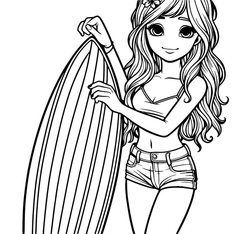 girl with surf board realistic