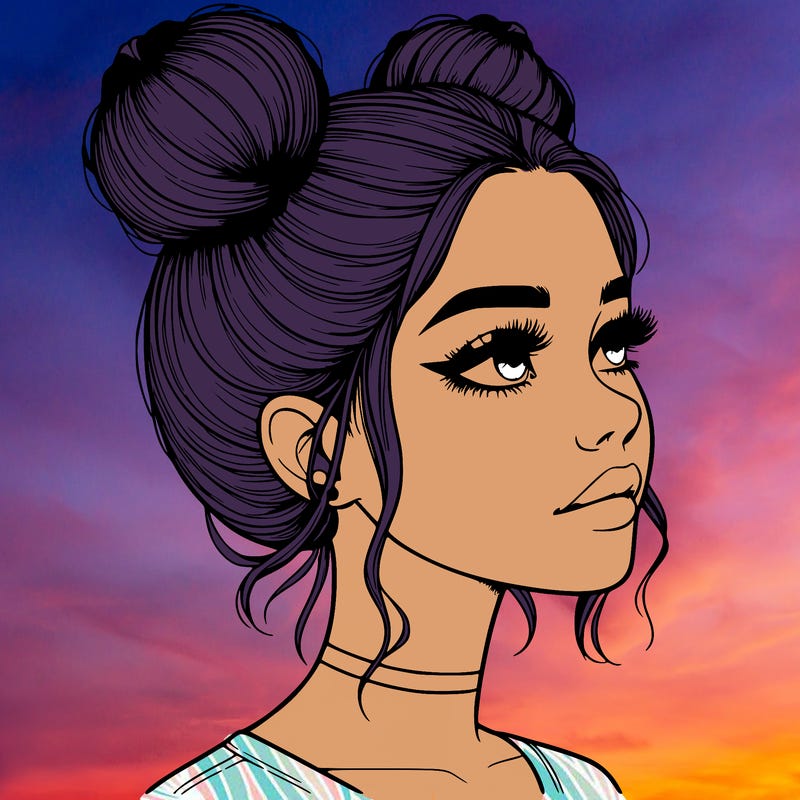 realistic girl with buns on the top of her head