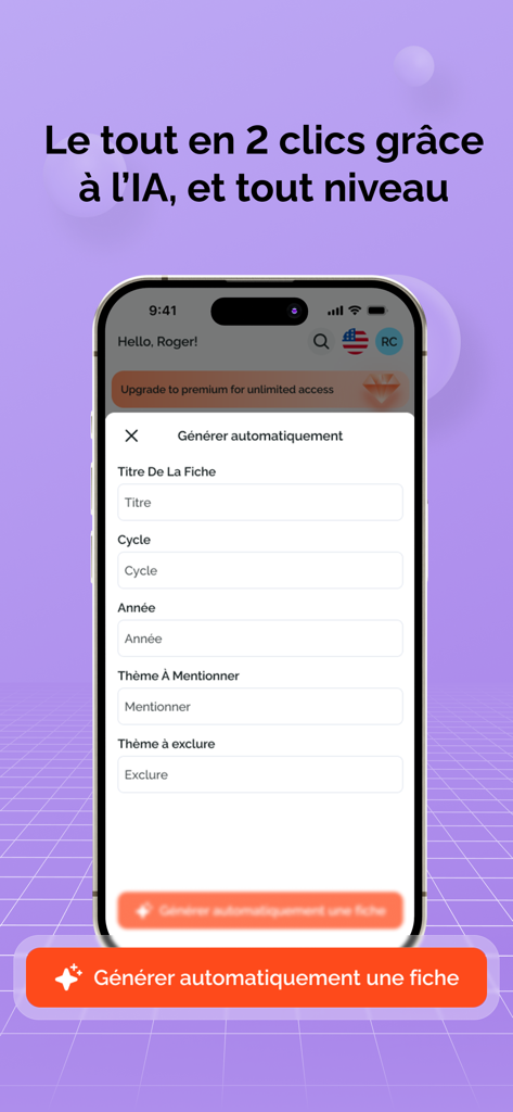 Partielo - Fiche de révision - Interface of Partielo app to automatically generate study sheets using AI