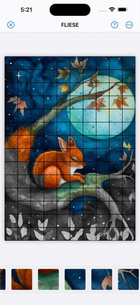 Fliese Puzzles: Tile Matching - Un puzle de emparejamiento de azulejos dibujado a mano de una ardilla durmiendo bajo una luna llena
