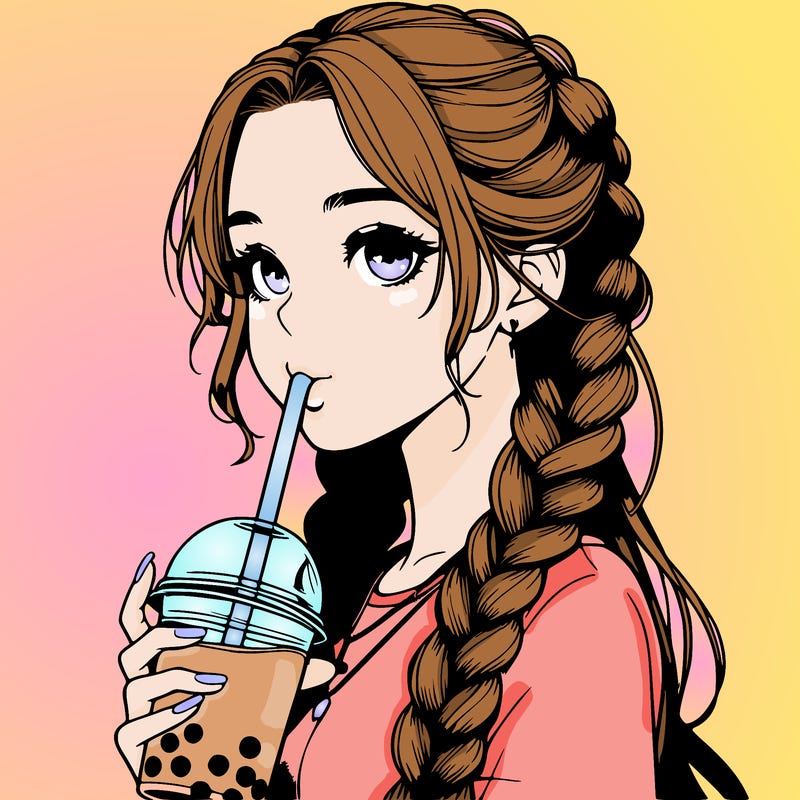 realistic girl with braided hair drinking boba