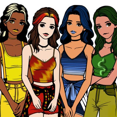 four teenage girls realistic