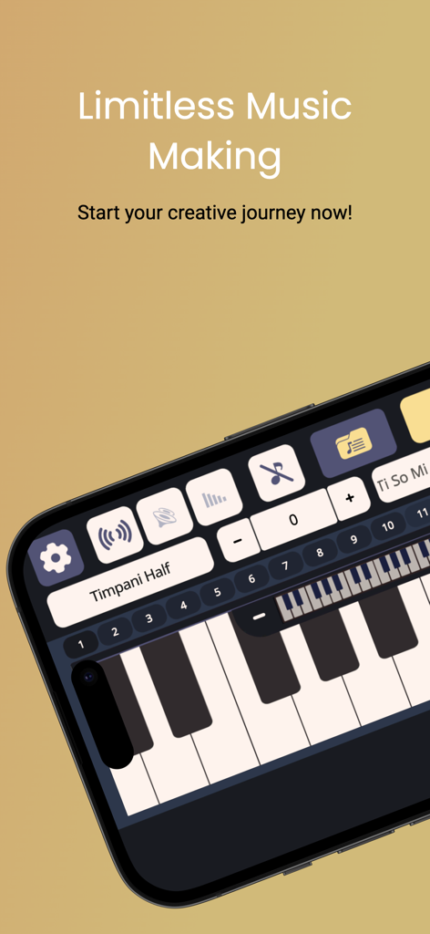 Simple Arranger Keyboard - Interfaz de la aplicación Teclado Arreglista Simple mostrando un piano virtual y controles de creación musical en la pantalla de un smartphone.