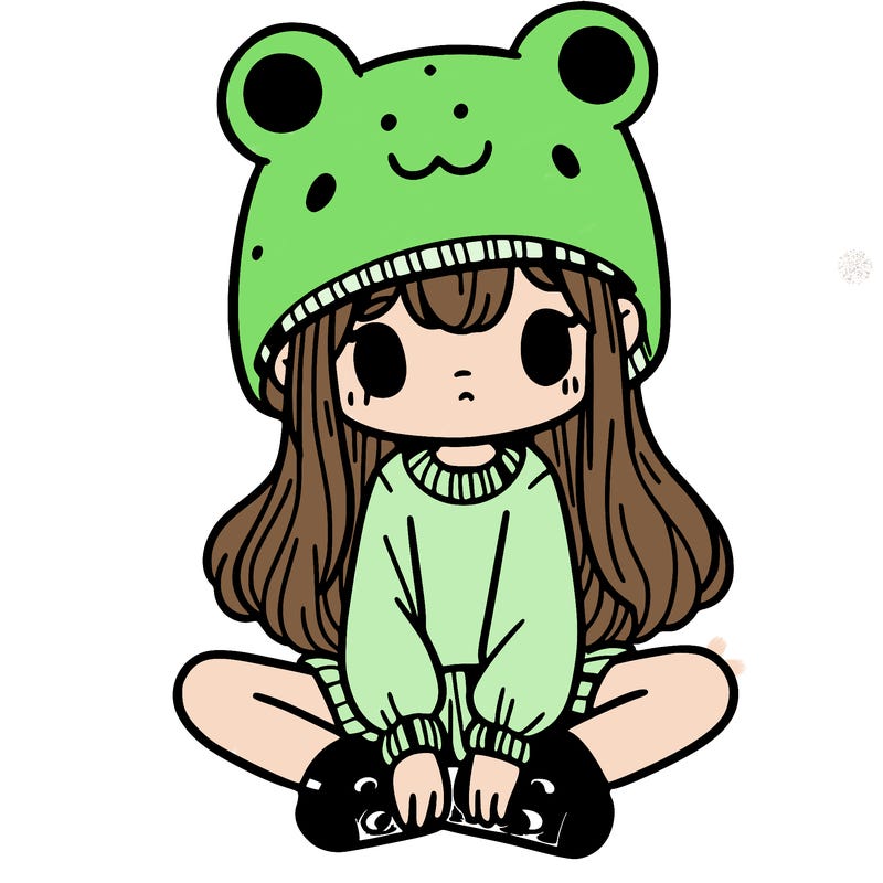 a girl wearing a frog hat and some frog socks