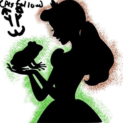 a shadow of a princess holding a frog realistic