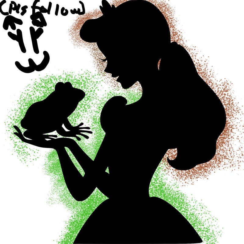 a shadow of a princess holding a frog realistic