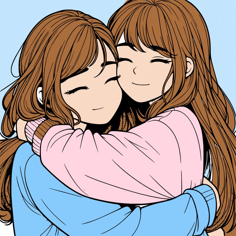 realistic two girls hugging