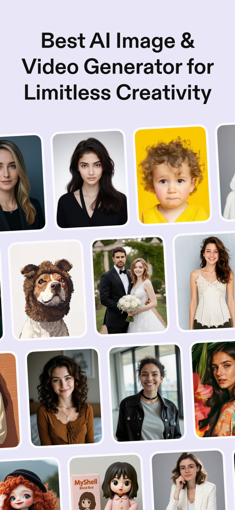 MyShell Al・AI Photo & Video - Demostración de retratos generados por IA y personajes artísticos en varios estilos