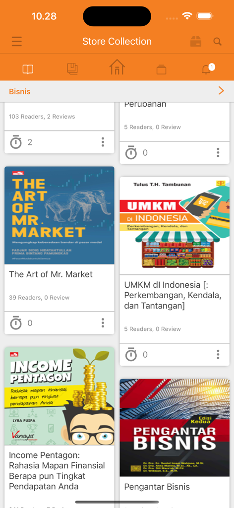 iJakarta - A digital library store collection in the iJakarta mobile app showing various business books.
