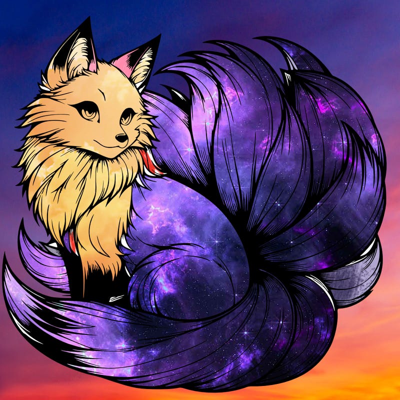 realistic detailed 9 tailed anime fox
