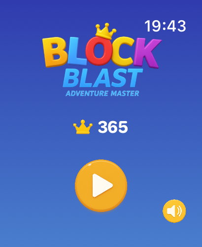 Block Blast For Watch의 홈 화면으로, 최고 점수와 플레이 버튼이 표시됩니다.