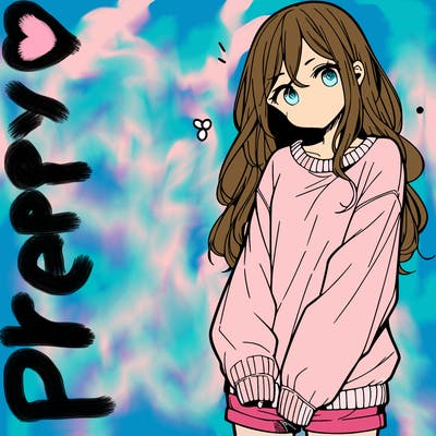 manga teen girl  in a sweater and baggy pants