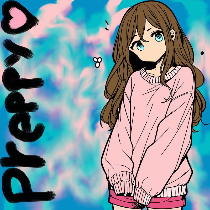 manga teen girl  in a sweater and baggy pants