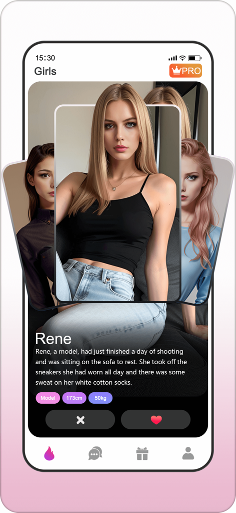 S Era: Femdom & Roleplay - S Era app interface featuring an AI roleplay character profile