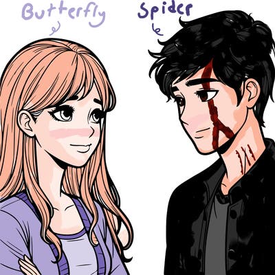 a realistic teen girl and teen boy looking at each other