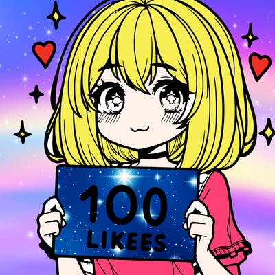 anima girl holding a 100 likes sign in her hand