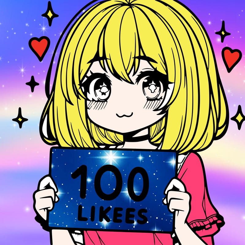 anima girl holding a 100 likes sign in her hand