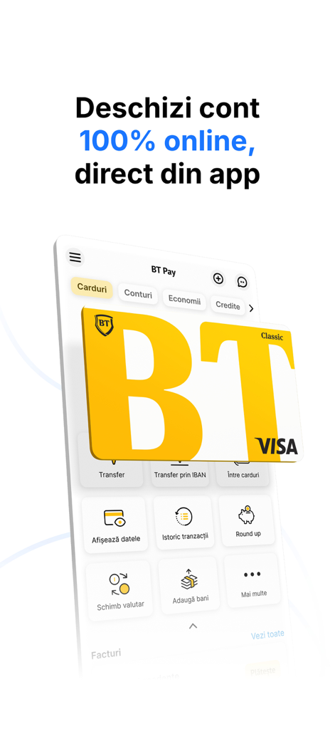 BT Pay app screen for opening a bank account online with a virtual Visa card