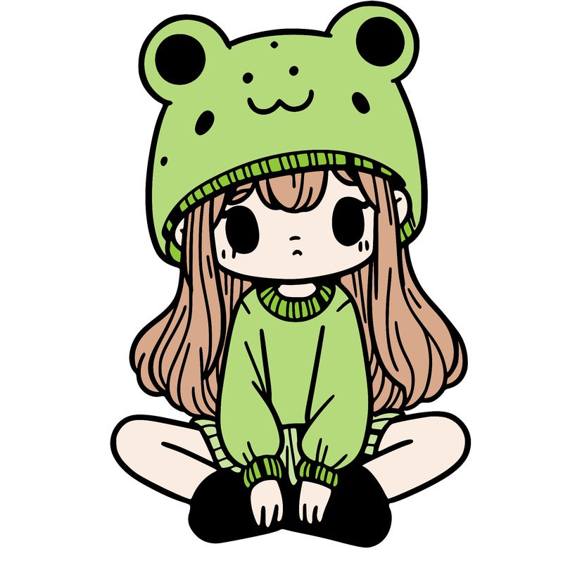 a girl wearing a frog hat and some frog socks