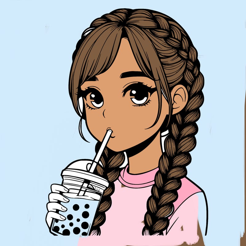 realistic girl with braided hair drinking boba