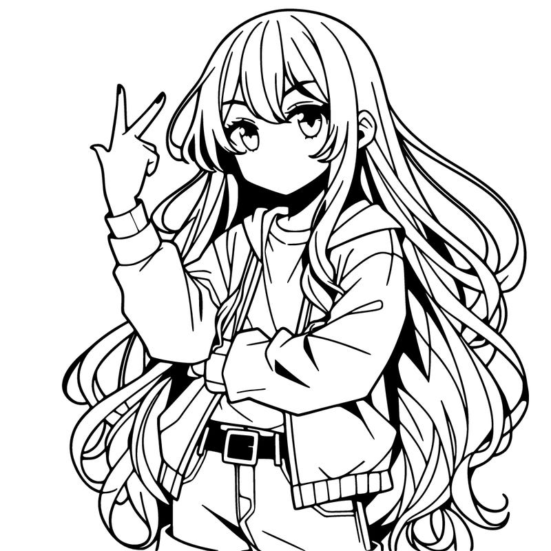 one anime girl with long hair and a cool pose