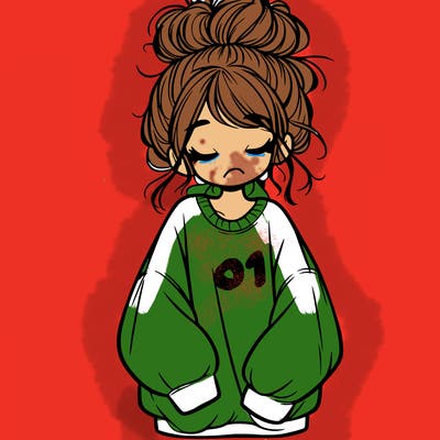 girl with baggy sweatshirt and messy bun