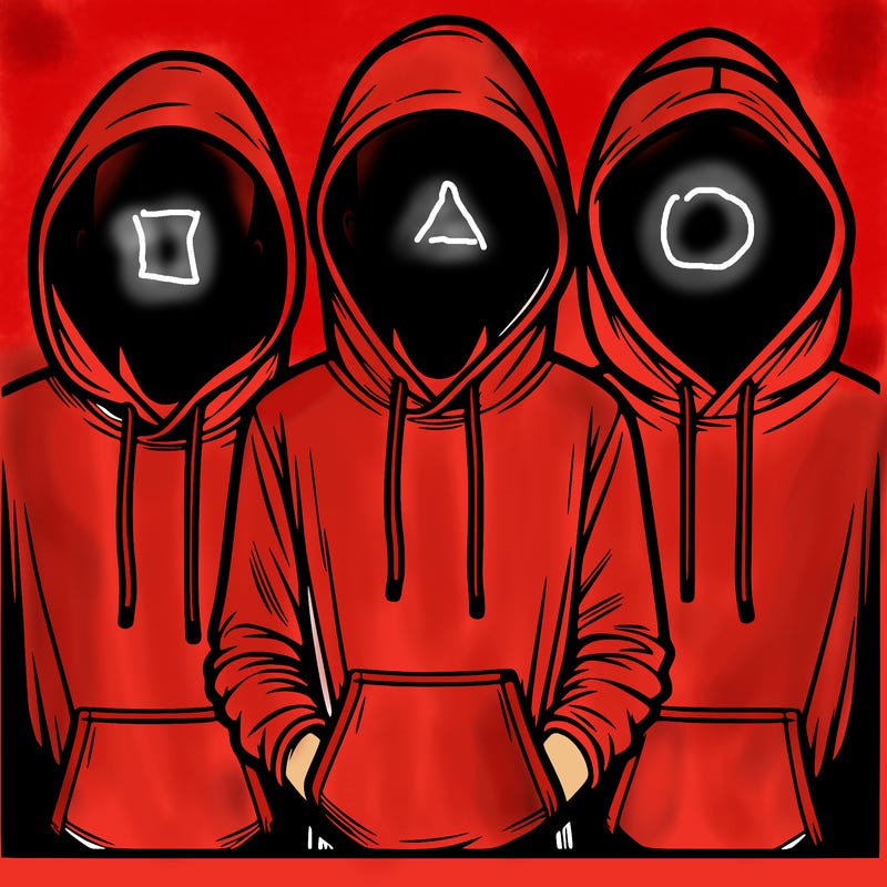 3 faceless people in  hoodies